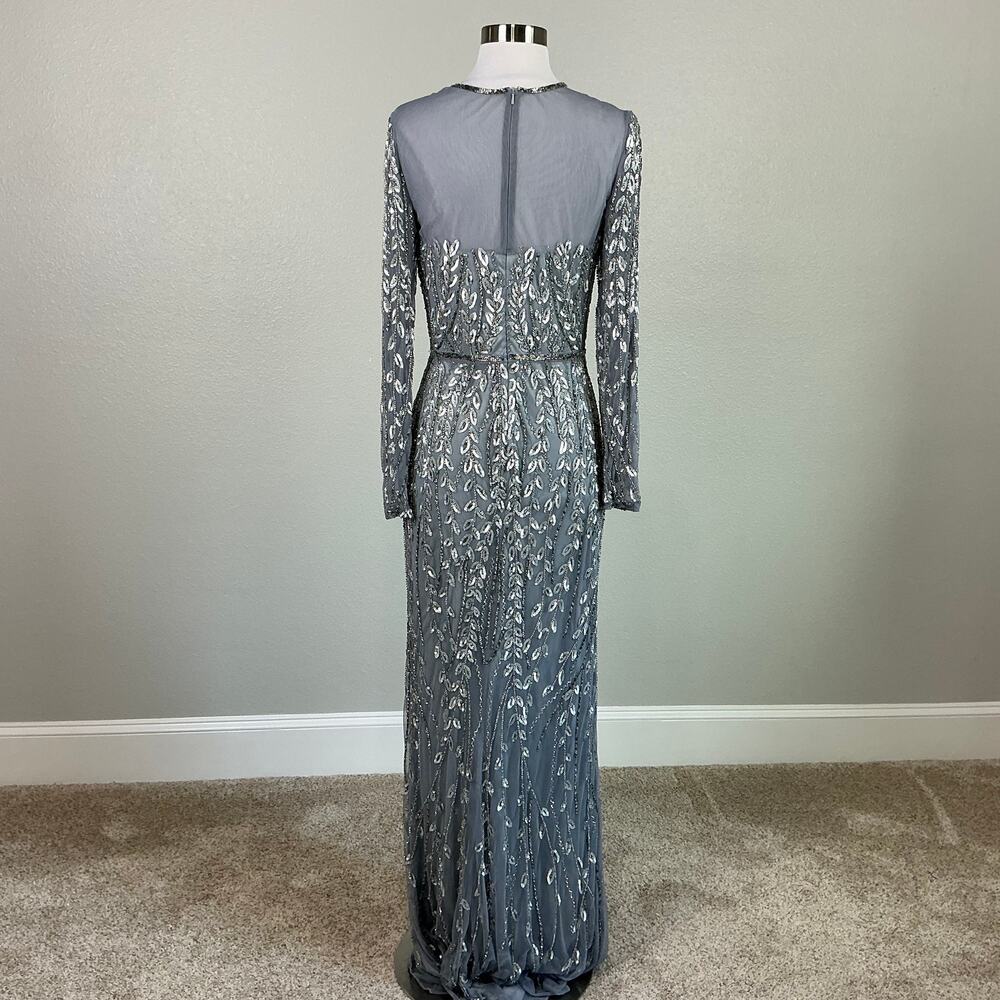 Mac Duggal 5461 Sequined Long Sleeve Column Evening Gown Silver Size 10 Dress - Picture 7 of 12